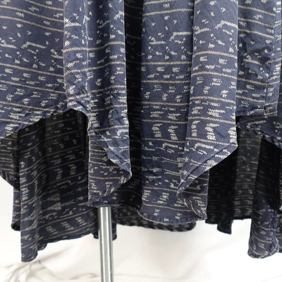 NSF Washed Silk Midi Dress Sz S Navy Blue Boho Printed Pockets Hi Low Scoop Neck - Picture 6 of 11